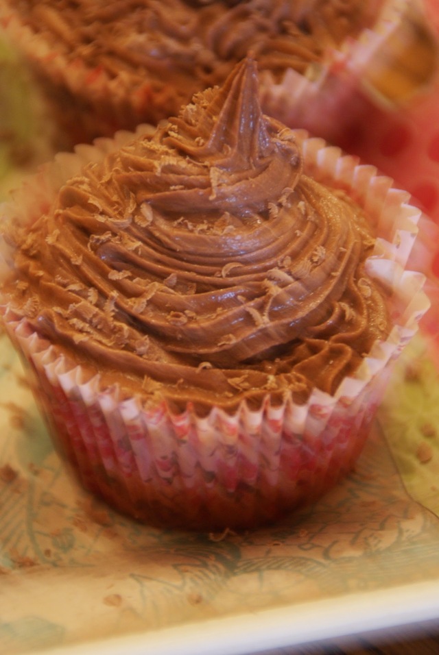 Vanilla cupcakes with chocolate chips and Nutella topping : )