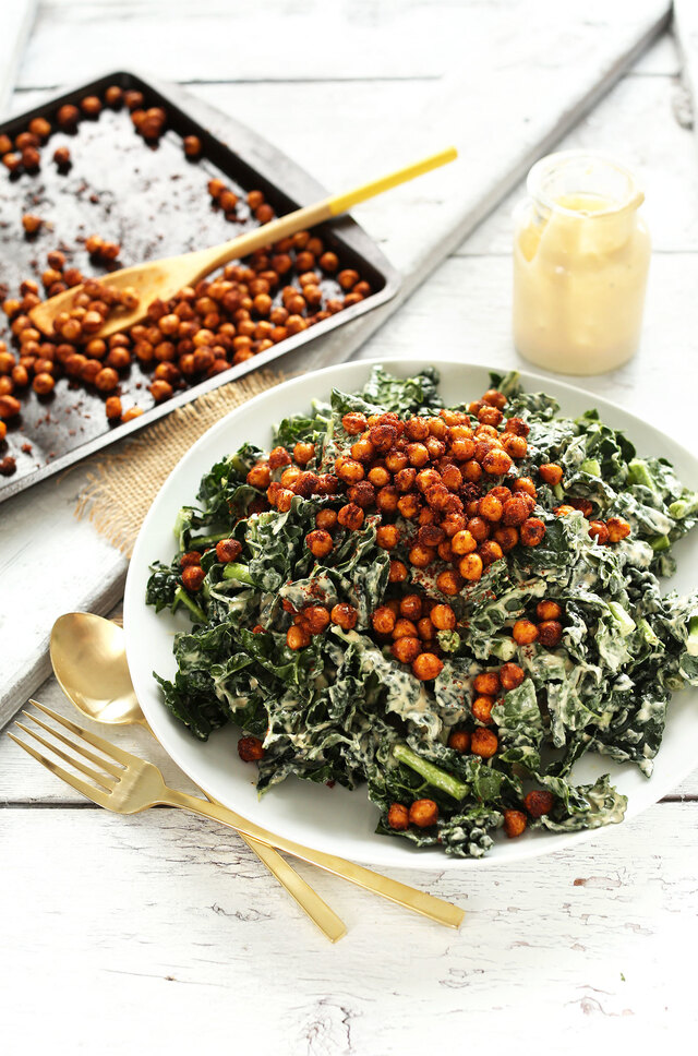 Garlicky Kale Salad with Crispy Chickpeas