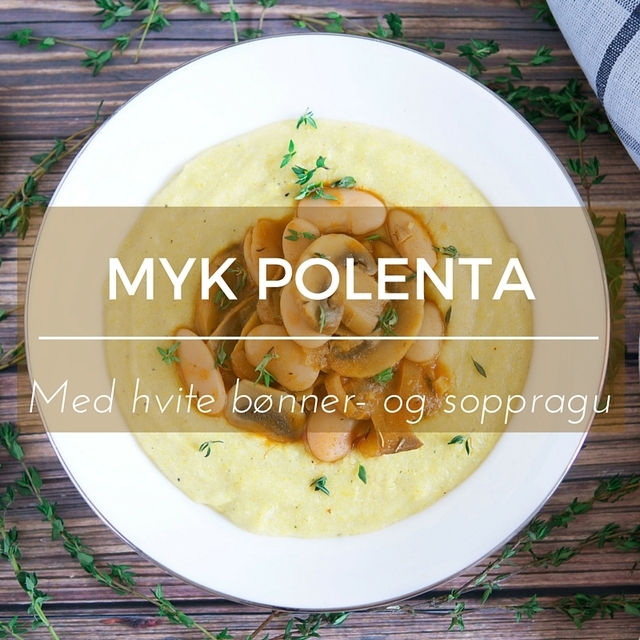 Hvite bønner- og soppragu over myk polenta