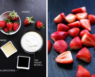 Yoghurt med jordbær, balsamico og honning