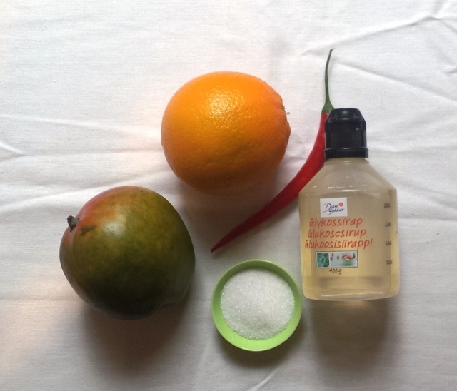 Mango og appelsinsorbet med chili