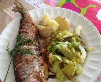 Stekt / grillet småfisk med sommerkål