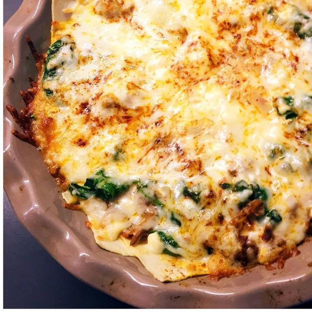 Lasagne med cottage cheese, spinat og kjøttsaus