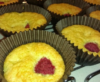 A sweet treat:Muffins with raspberry, coconut and white chocolate