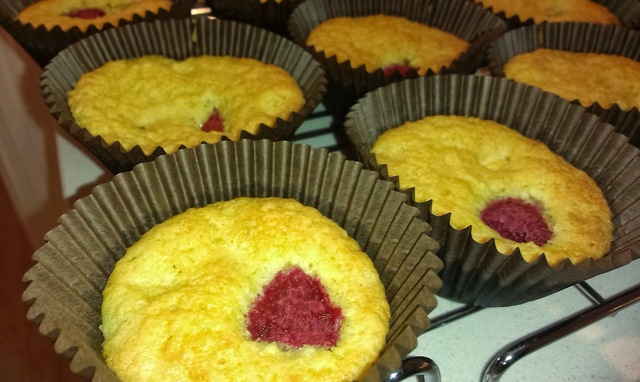 A sweet treat:Muffins with raspberry, coconut and white chocolate
