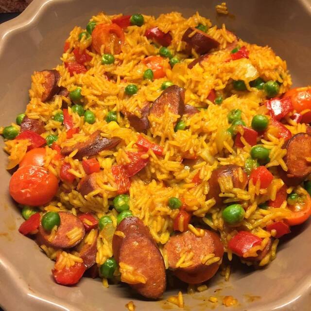 Paella med chorizo