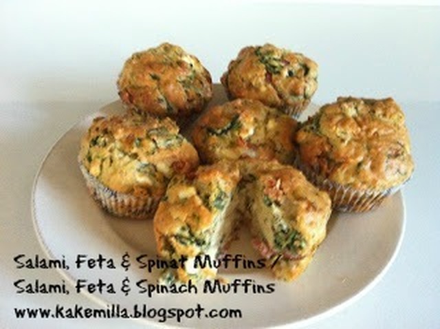 Salami, Feta & Spinat Muffins / Salami, Feta & Spinach Muffins