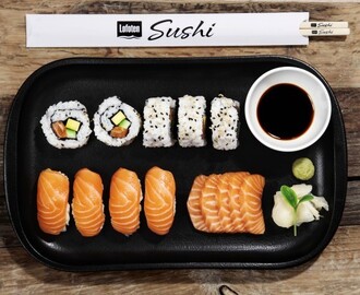 Lofoten sashimi, nigiri og maki på fat