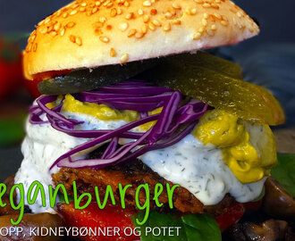 Vegansk burger på sopp, kidneybønner og potet