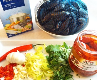 «Spanske» blåskjell med tomat og ovnsbakte rotgrønnsaker