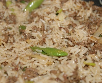 Krydret kjøttdeig og ris med grønnsaker