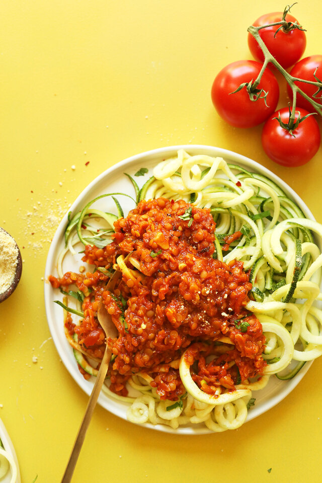 Zucchini Pasta with Lentil Bolognese (30 minutes!)