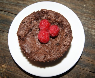 Brownie muffins med bringebær
