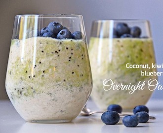Overnight oats (kjøleskapsgrøt) med kokos, kiwi & blåbær