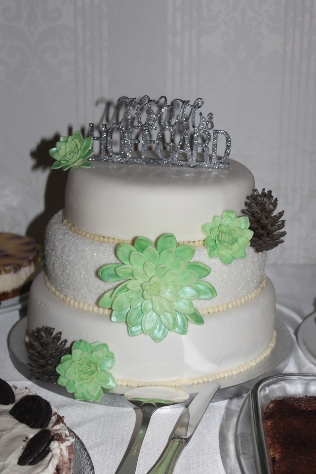 Wedding Cake with pinecones and succulents