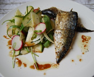 Roast mackerel with fennel salad and fig dressing...