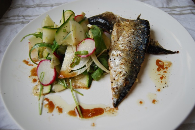 Roast mackerel with fennel salad and fig dressing...