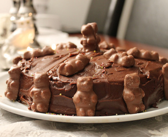 Rund sjokoladekake med bamsemums