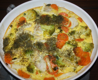Torsk i ovnen med grønnsaker og egg