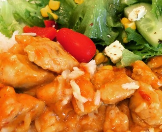 Smakfull kyllingrett med Mango Chutney, frisk salat og ris