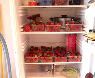 Okse i fryseren og jordbær i kjøleskapet