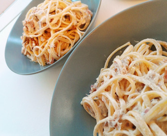 Linguine con panna, speck e noci