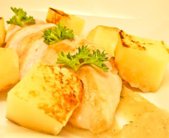 Kyckling, potatis med jordärtskocka pure med timjan och citron. ”veckans matlåda”