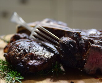 Grillad T-bone steak med jordärtskocka och svampsmör | Recept | svenska.yle.fi