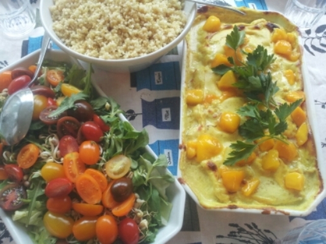 Kycklinglår med mango, curry och ingefära