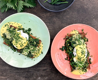 Ägg florentine med nässlor på rågbröd