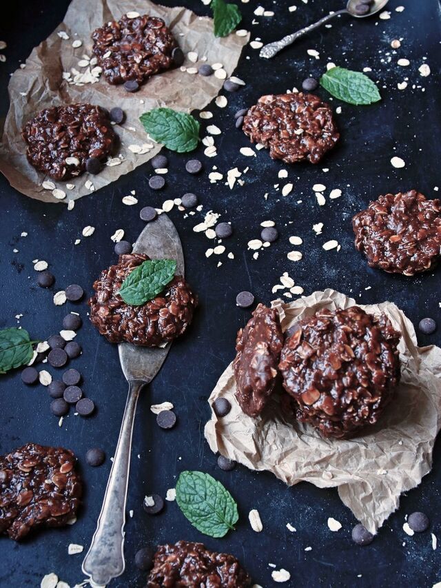 No - bake choklad- och havregrynskakor med jordnötssmör