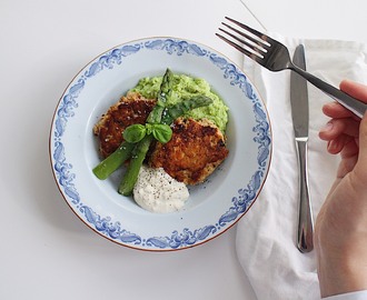 Laxbiffar med ärt- och broccolimos