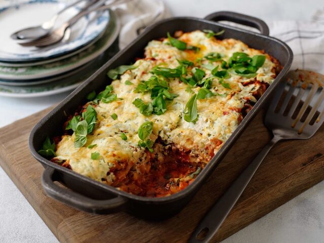 Vegetarisk lasagne med basilikaricotta