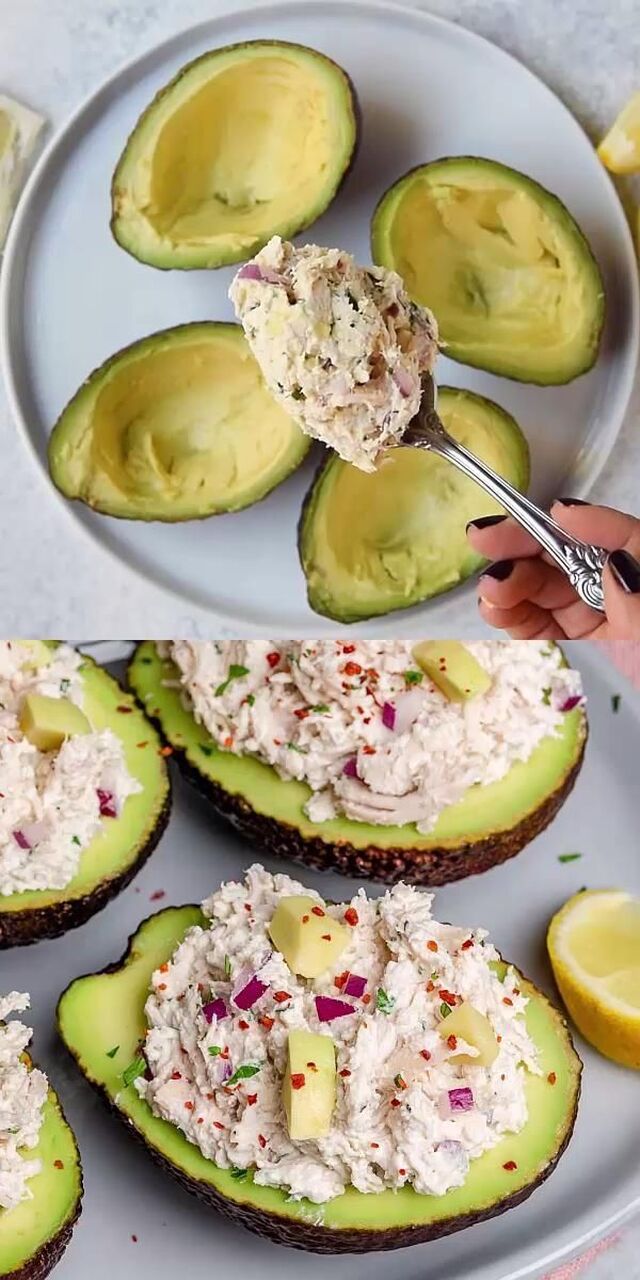 HEALTHY CHICKEN SALAD STUFFED AVOCADOS #joghurt #joghurtrezepte #rezepte | Low carb recipes, Recipes, Food