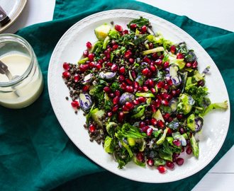 Beluga lentil salad with kale and pomegranate