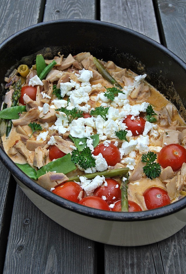 Enkel kycklinggryta med spenatpasta