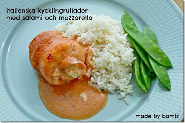 Italienska kycklingrullader med salami och mozarella