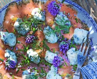 Carpaccio på gravad lax med senapsdressing