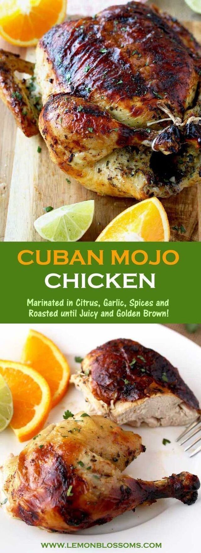 This Cuban Mojo Chicken is infused with a flavorful Mojo marinade made with citrus, garlic and spices, then oven roasted until gol… | Recipes, Cooking, Mojo chicken