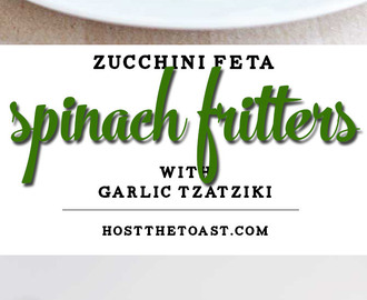 Zucchini, Feta, and Spinach Fritters with Garlic Tzatziki