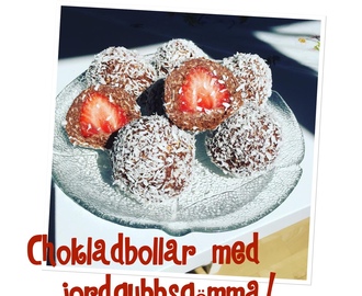 Recept på chokladbollar med jordgubbsgömma!