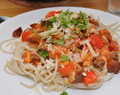 Spaghetti med chorizo i tomatsaus