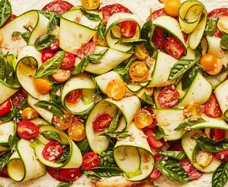 Summer Pizza with Salami, Zucchini, and Tomatoes