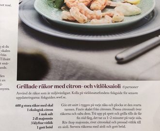 Grillade räkor m citron o vitlöksaioli