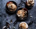 Mini Bourbon Caramelized Peach Baked Alaska with Butter Pecan Ice Cream.