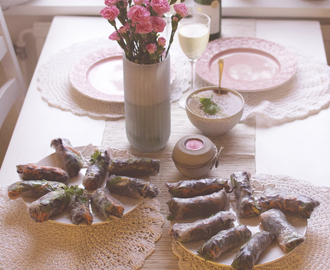 Sweet potato black bean pasta spring rolls