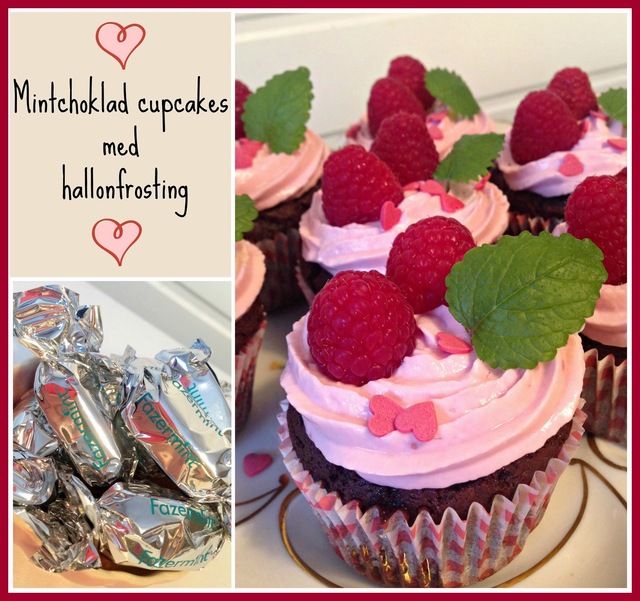 Mintchoklad cupcakes med hallonfrosting