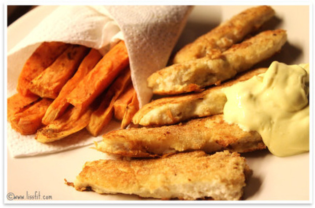 Nyttigare Fish and Chips: Hemlagade fiskpinnar med sötpotatis-chips och lätt remoulad