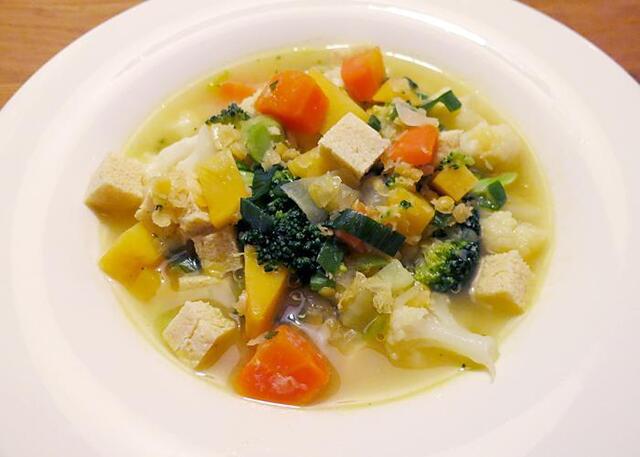 Grönsakssoppa med tofu och linser