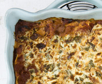 Lasagne med stekt aubergine och fetaost